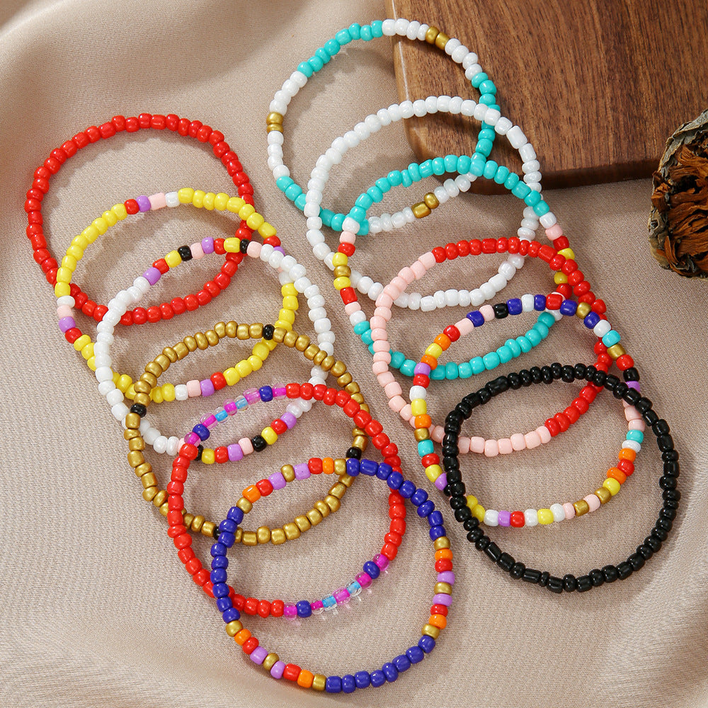 Fashionable Elastic Beaded Bracelet with Round Beads for Women and Men Minimalist Geometric Style Hand Jewelry