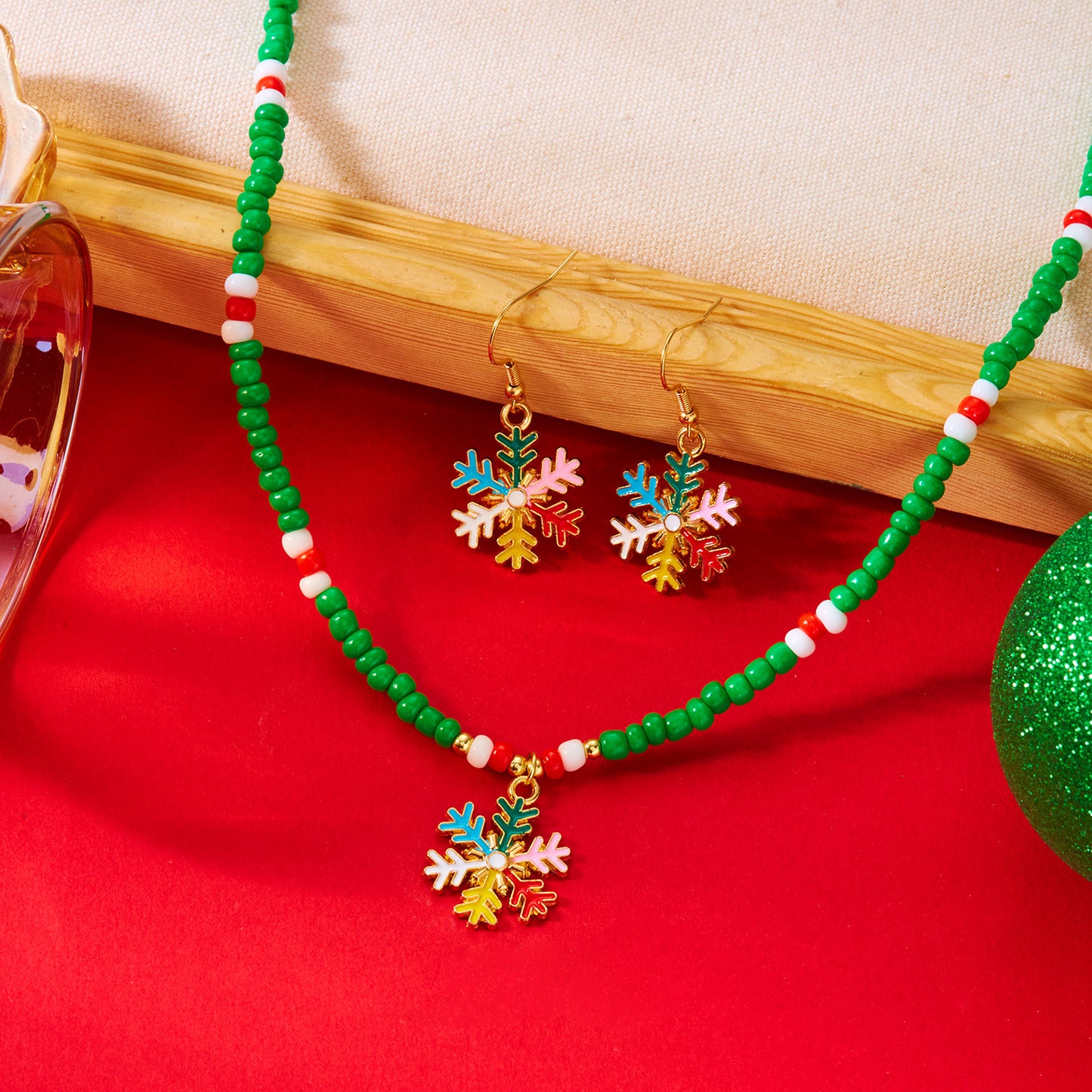 Conjunto de Collar con Colgante de Copo de Nieve y Muñeco de Nieve con Temática Navideña, con Dije de Corazón, Joyería de Aleación de Zinc para Mujeres y Hombres, Accesorio Festivo Hecho a Mano