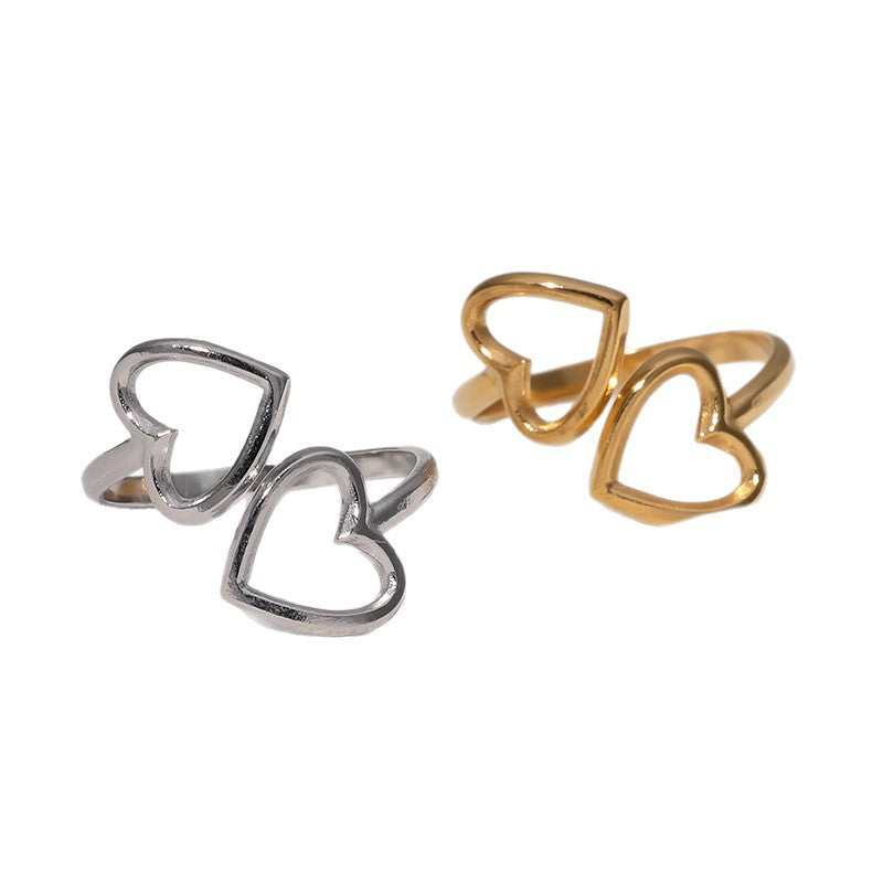 Minimalist Heart-Shaped Stainless Steel Adjustable Open Ring for Women with Plated Finish