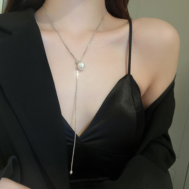 Adjustable Titanium Steel Y-Necklace for Women with Irregular Pendant Minimalist Locket Chain for Clavicle Decoration
