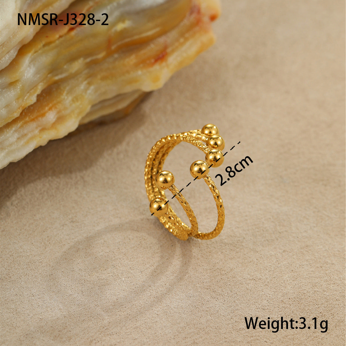 Fashionable Geometric Stainless Steel Bracelet and Titanium Steel Ring with 18K Gold Plating, Engraved Detail, Non-Fading Hand Jewelry for Women