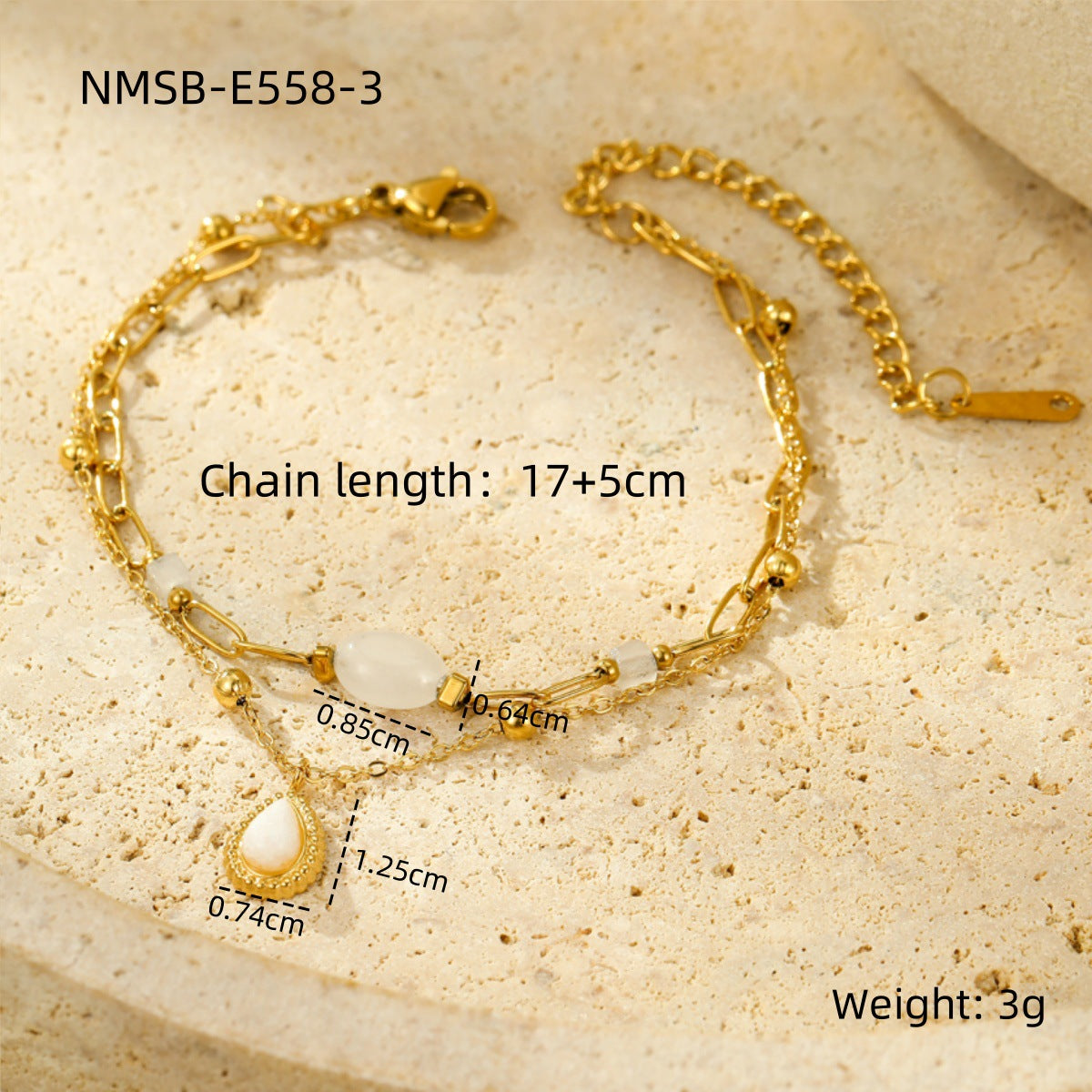 Bracciale alla moda in acciaio inossidabile stile ufficio con intarsi in pietra naturale e pendente in acciaio al titanio