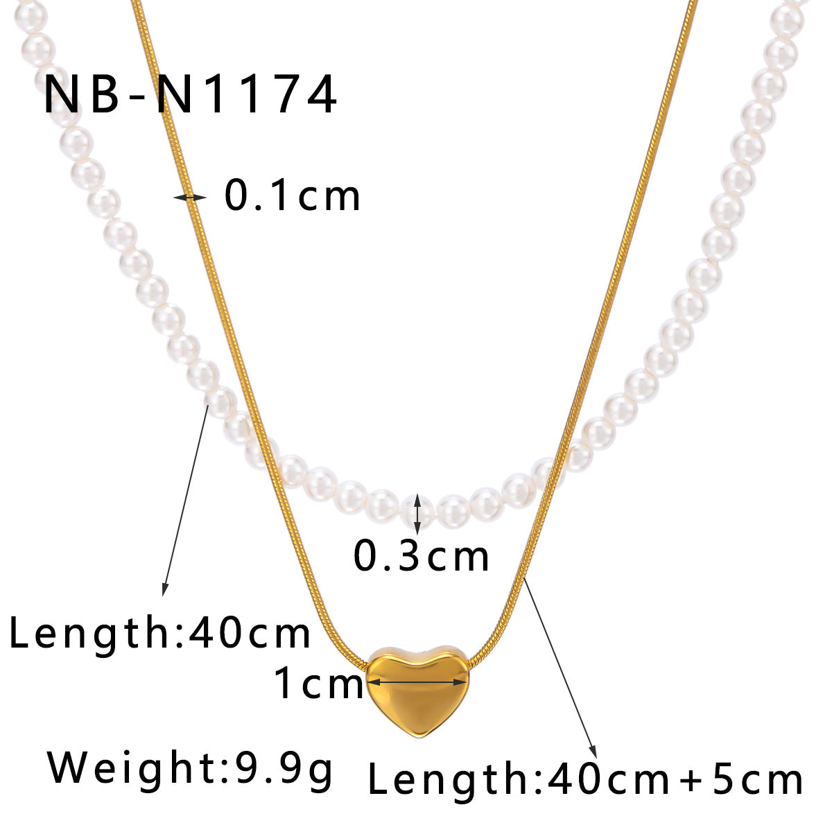 Collana vintage di lusso in acciaio inossidabile con pendente a cuore, placcatura in oro e intarsio in madreperla bianca per donna