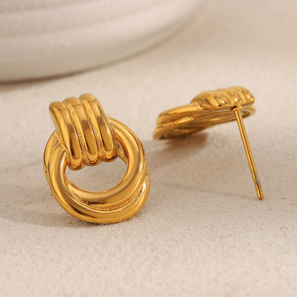 Pendientes minimalistas geométricos de acero inoxidable con baño de oro de 18 quilates para mujer