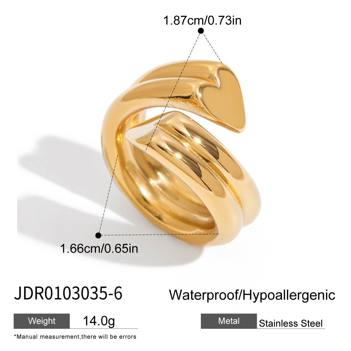 Anillo de acero inoxidable chapado con corazón geométrico para mujer