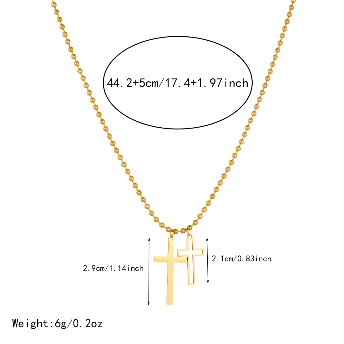 Gold Plated Stainless Steel Cross Pendant Necklace Ball Chain