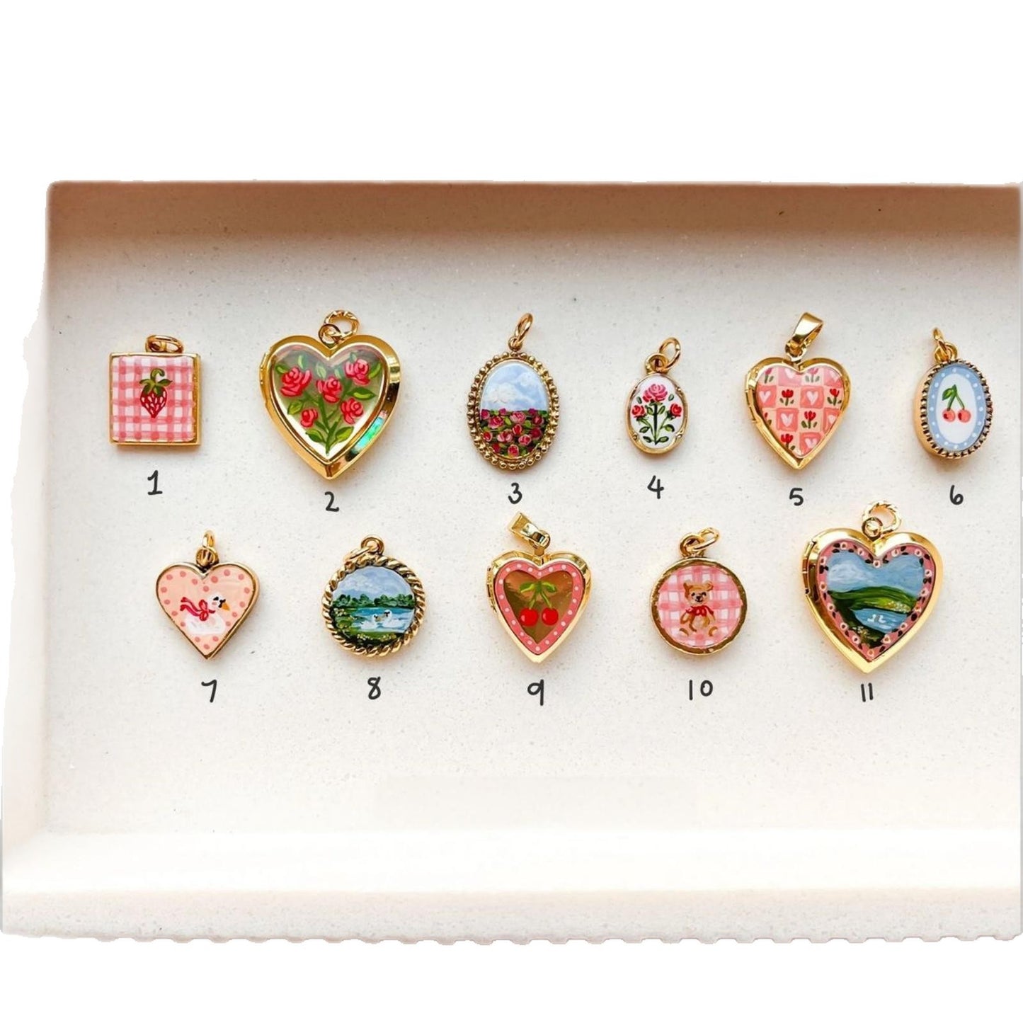 Vintage 14K Gold Plated Heart Round Floral Drip Oil Brass Pendant Charm Bar