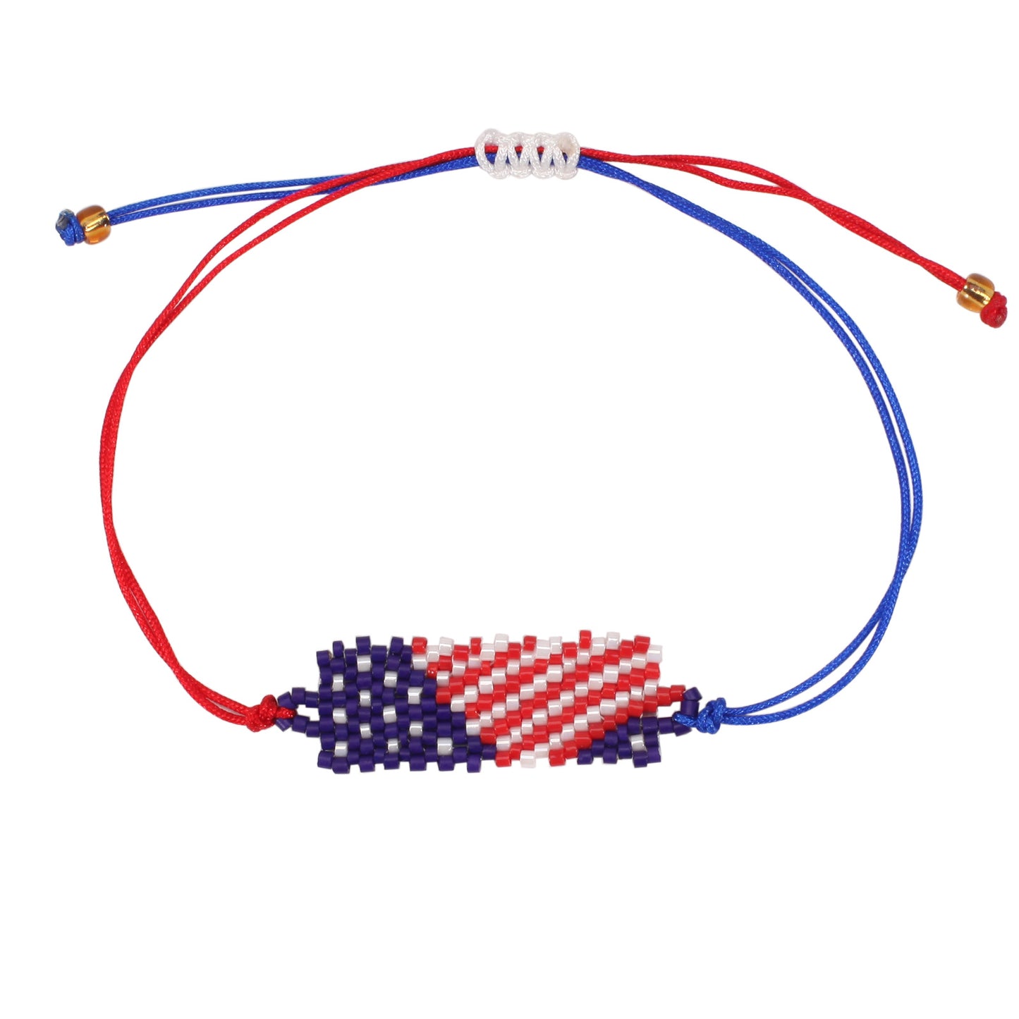 Bracciale Unisex con Cuore Tessuto a Bandiera Americana Fatto a Mano e Cordino di Filo