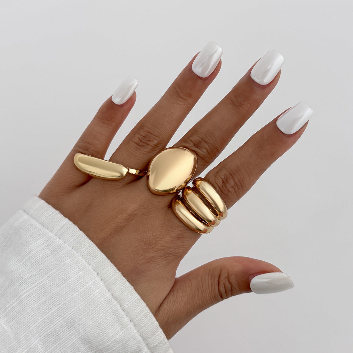 Minimalist Geometric Oval Alloy Plated Open Ring for Women