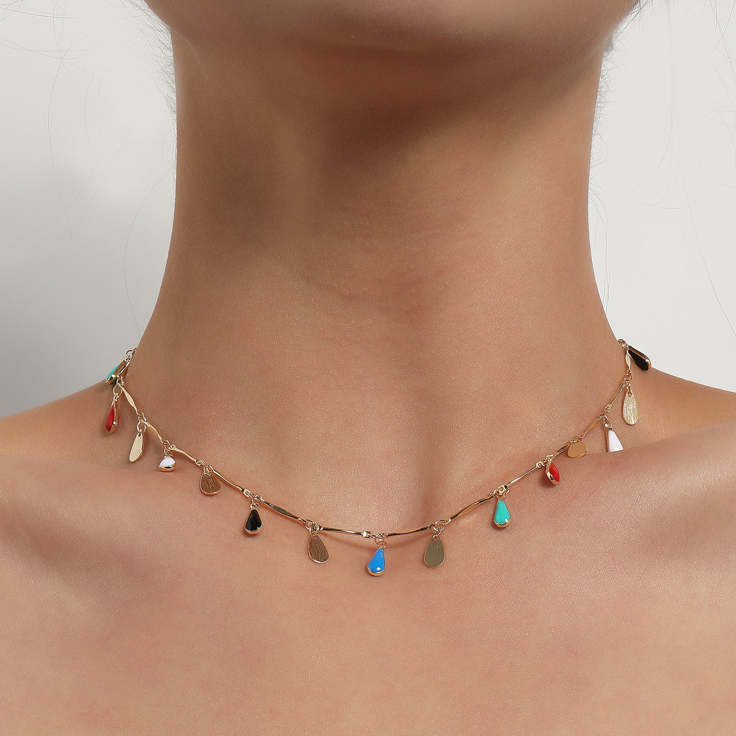 Creative Teardrop-Shaped Plated Alloy Pendant Necklace for Women