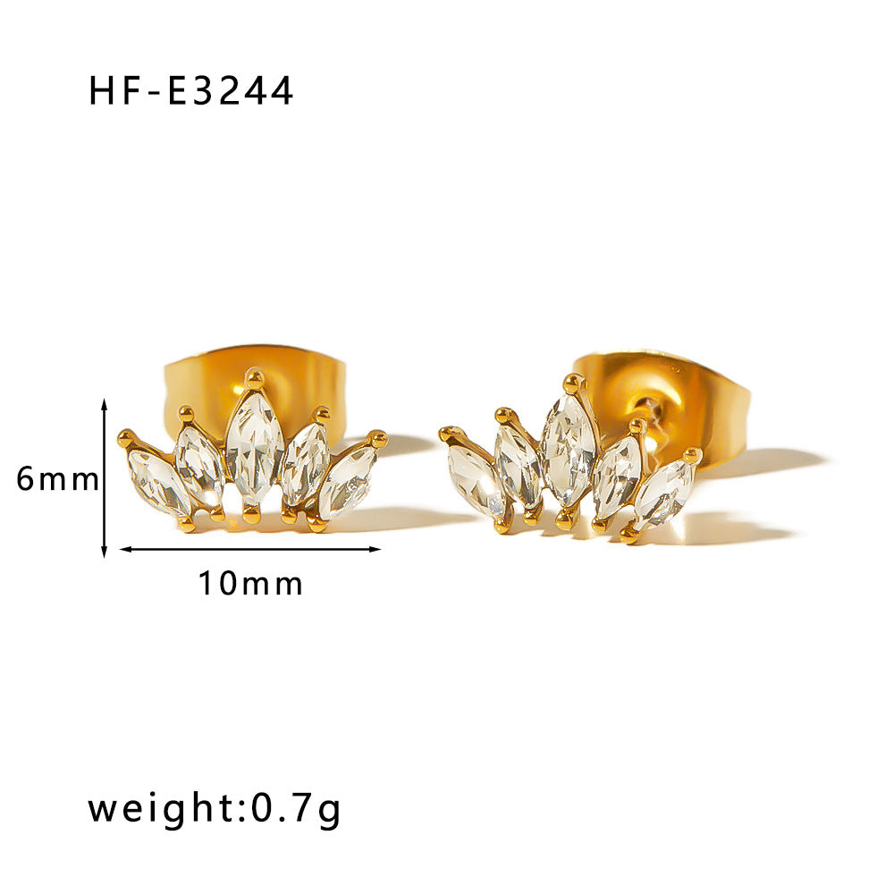 Orecchini Irregolari a Farfalla con Zirconi e Perle in Acciaio Inossidabile con Placcatura in Oro 18K da Donna