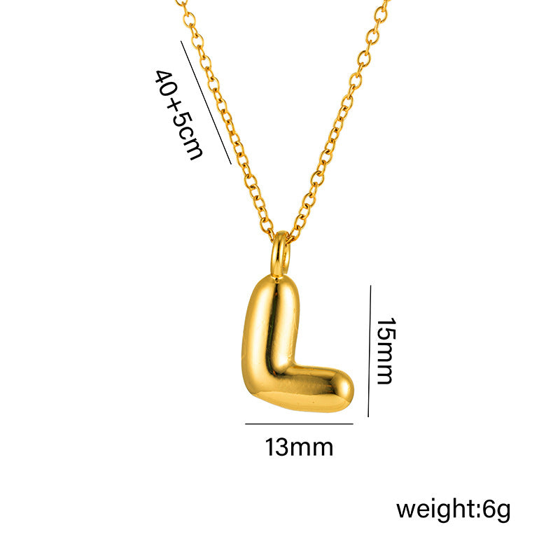 Collar minimalista de acero de titanio chapado en oro de 18 quilates con forma de letra delicada para mujer