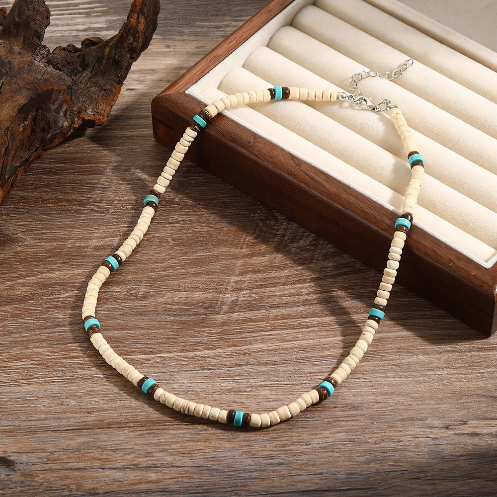 Hip-hop Punk Geometric Round Matte Stainless Steel Beaded Necklace with Alloy and Agate Pendant