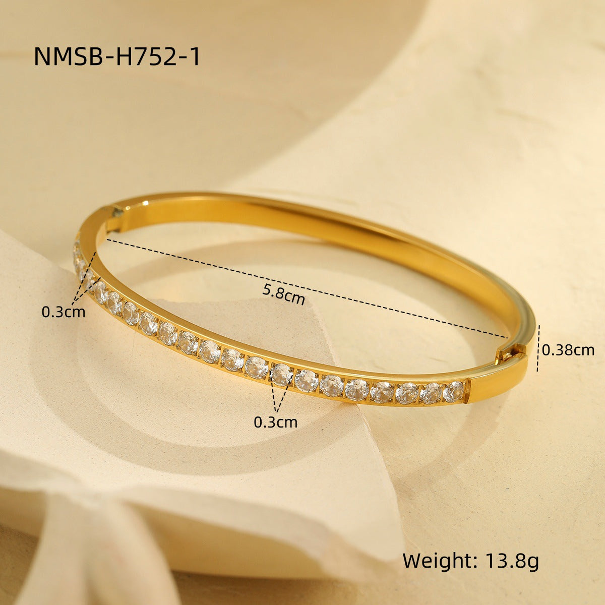 Bracciale da donna in acciaio inossidabile placcato oro 18 carati con design geometrico di ispirazione vintage e strass
