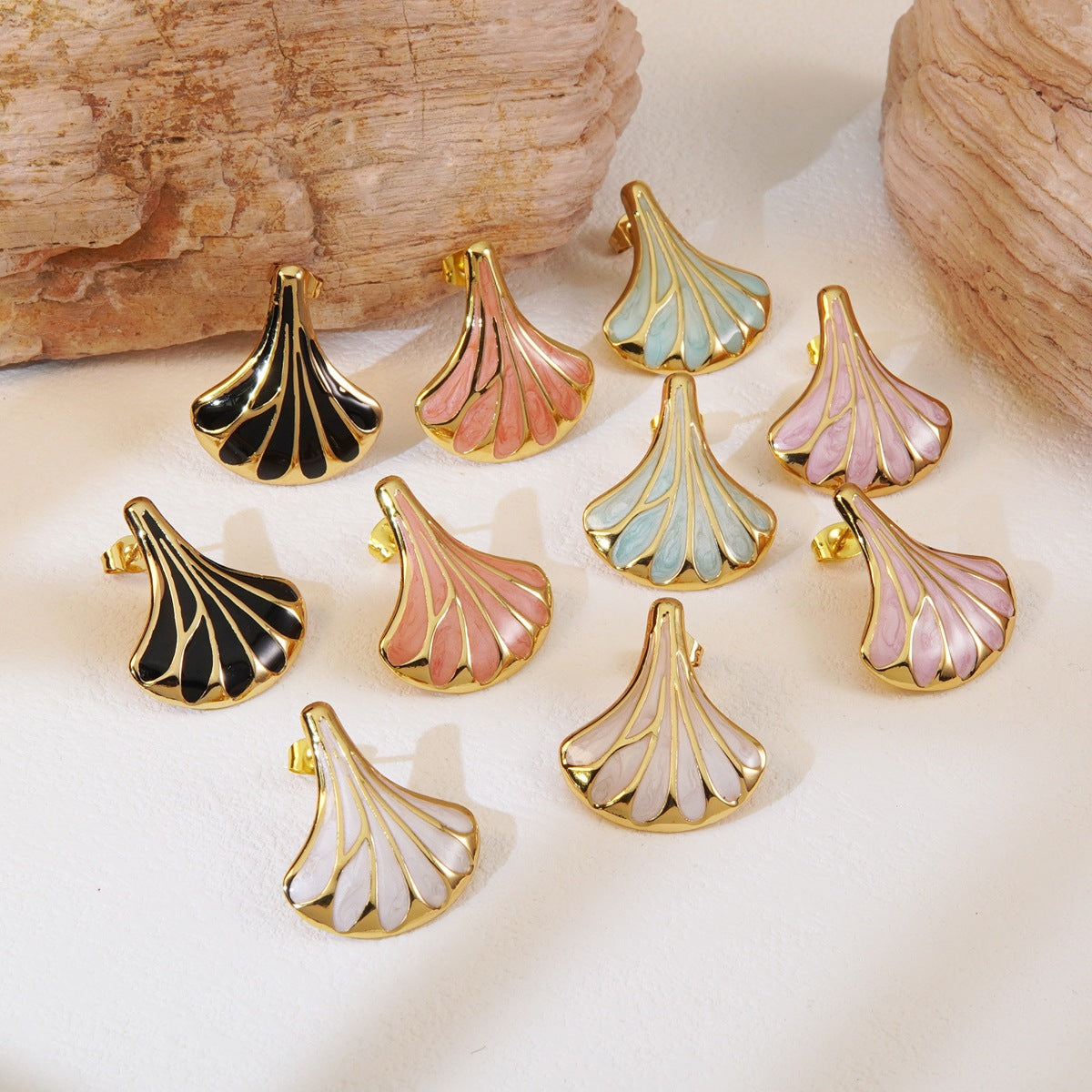 Vintage Geometric Fan Shape Plated Titanium Steel Earrings for Women