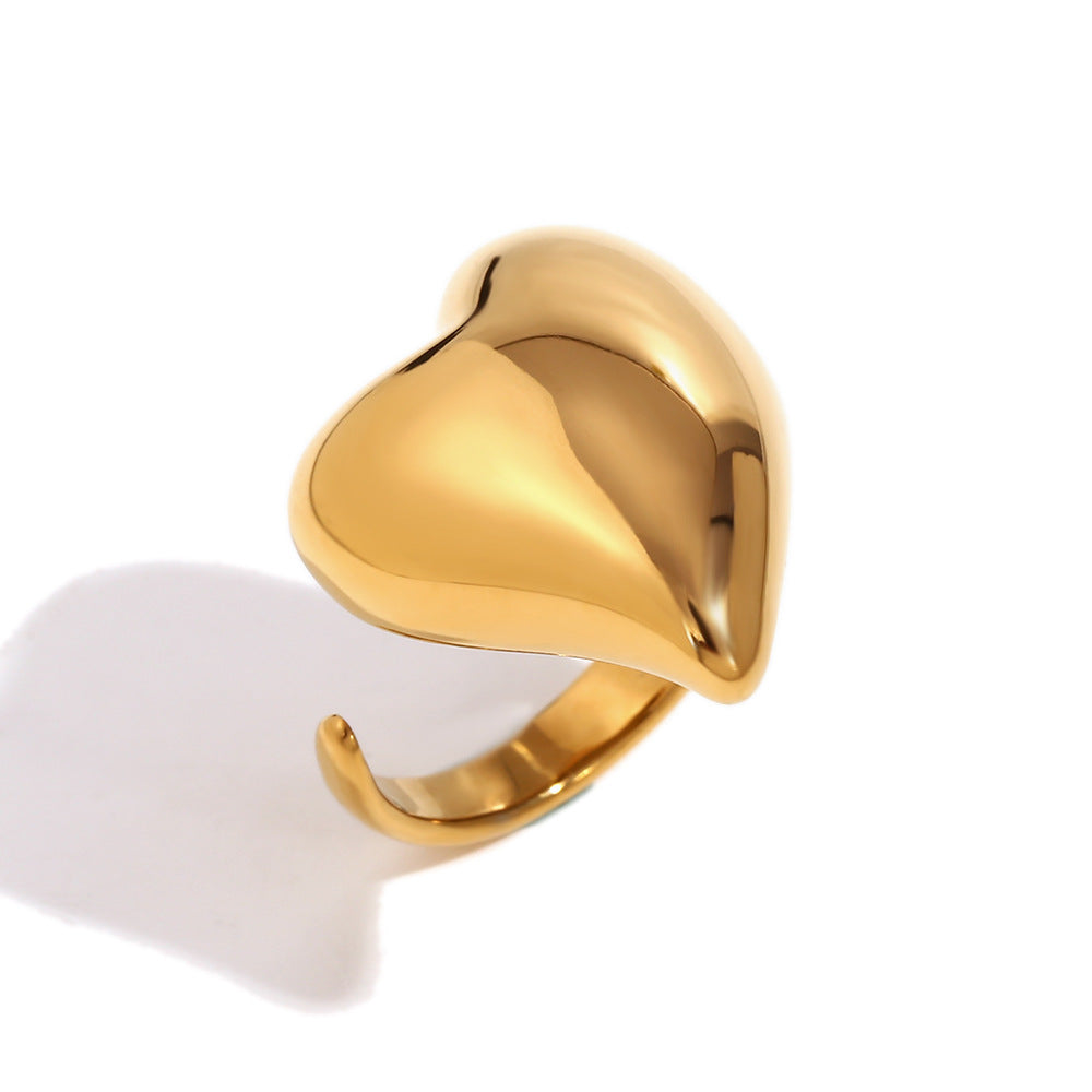 Anello a Cuore Geometrico Punk in Acciaio Inossidabile con Placcatura in Oro 18K da Donna