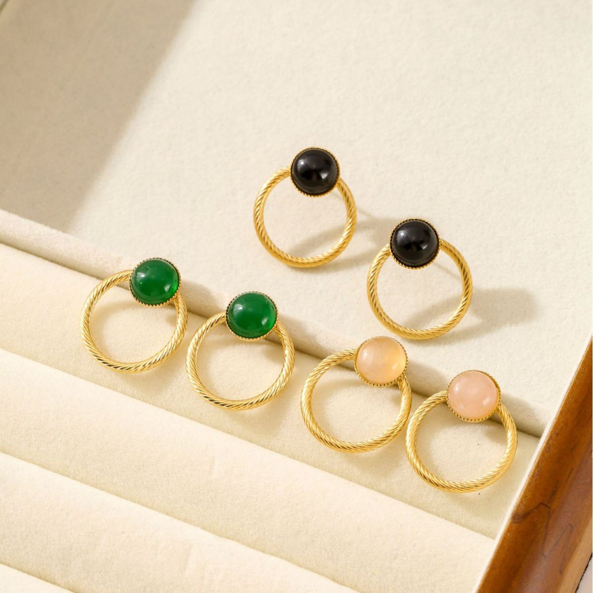 Pendientes de Acero Inoxidable Geométricos Vintage con Baño de Oro para Mujer, Aros Huecos