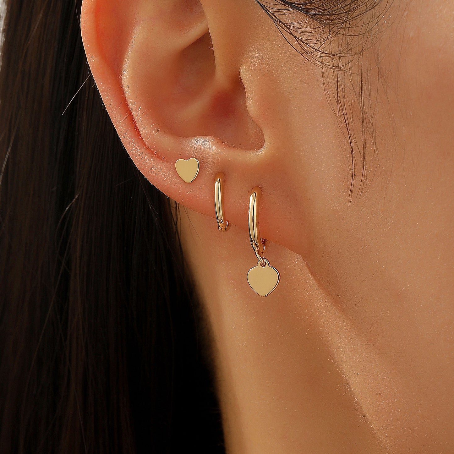 Orecchini Asimmetrici a Stella e Forma Geometrica con Zirconi, Base in Rame Galvanizzato, Perni in Oro 14K, Accessorio Moda Unisex