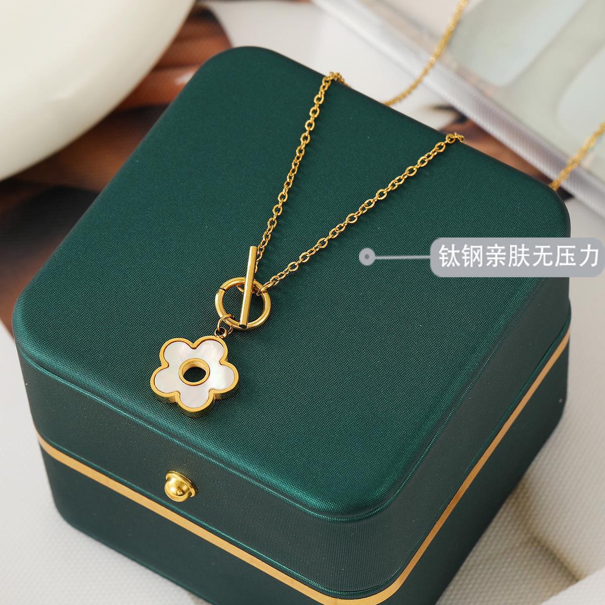 Minimalist Smile Face Pendant Necklace for Women Titanium Steel Plated Locket Chain with Rhinestone Accents