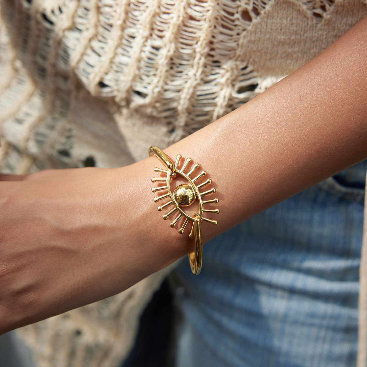 Pulsera de acero de titanio con diseño de Ojo Turco y baño de oro de 18 quilates para mujer, accesorio de moda hipoalergénico de acero inoxidable