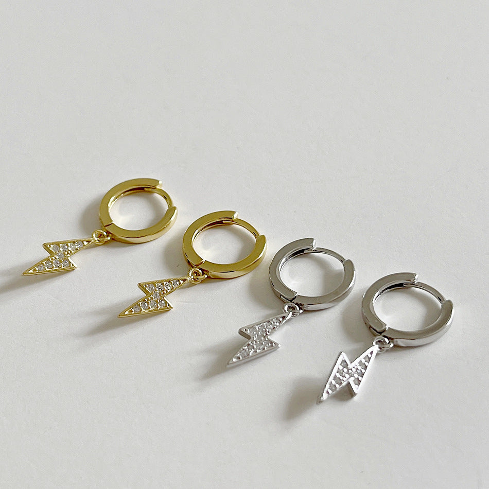 Pendientes de plata de ley 925 con forma de rayo e incrustaciones de diamantes de imitación para mujer