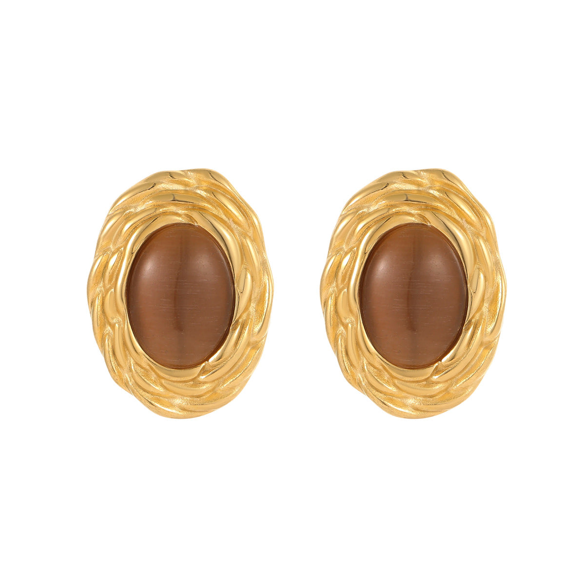 Pendientes de Ojo de Gato Geométricos de Estilo Vintage en Acero Inoxidable con Baño de Oro de 18K para Mujer