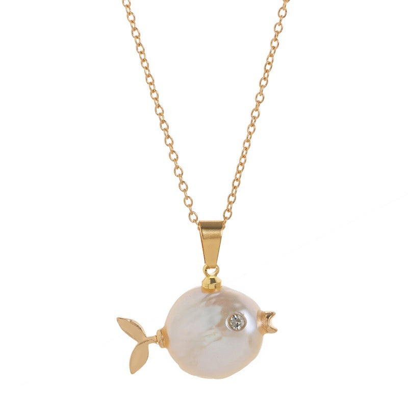 Vintage Animal-Shaped Clownfish Pendant Necklace in Titanium Steel with Plated Finish for Women
