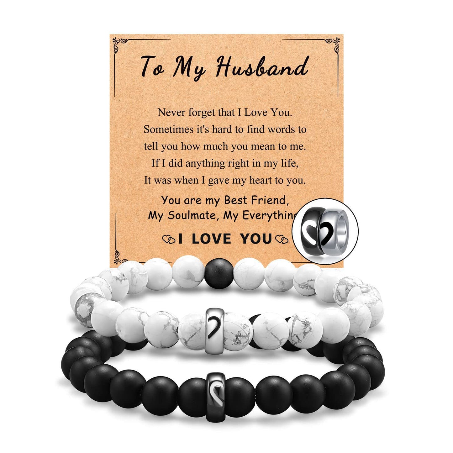 Minimalist Heart Stainless Steel Bracelet Set Unisex Black and White Couple Jewelry