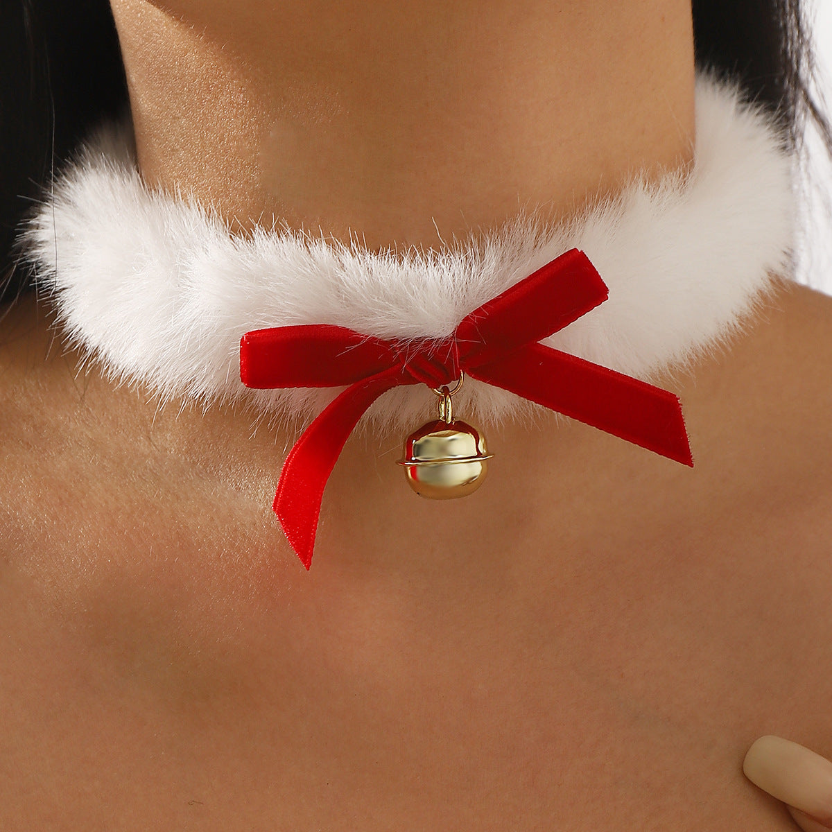 Gargantilla Ins Style de terciopelo con lazo y cascabel para mujer, con tejido de peluche y base de hierro