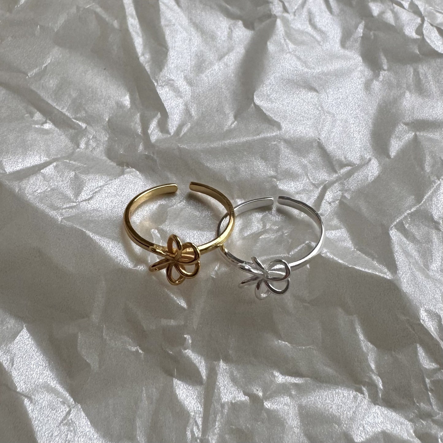 Anello aperto floreale minimalista in argento sterling 925 per donna