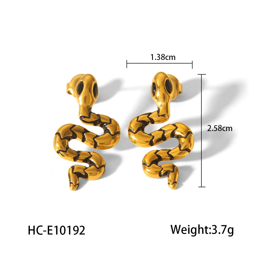 Fashionable Geometric Snake Stud Earrings 18K Gold Plated Stainless Steel for Women
