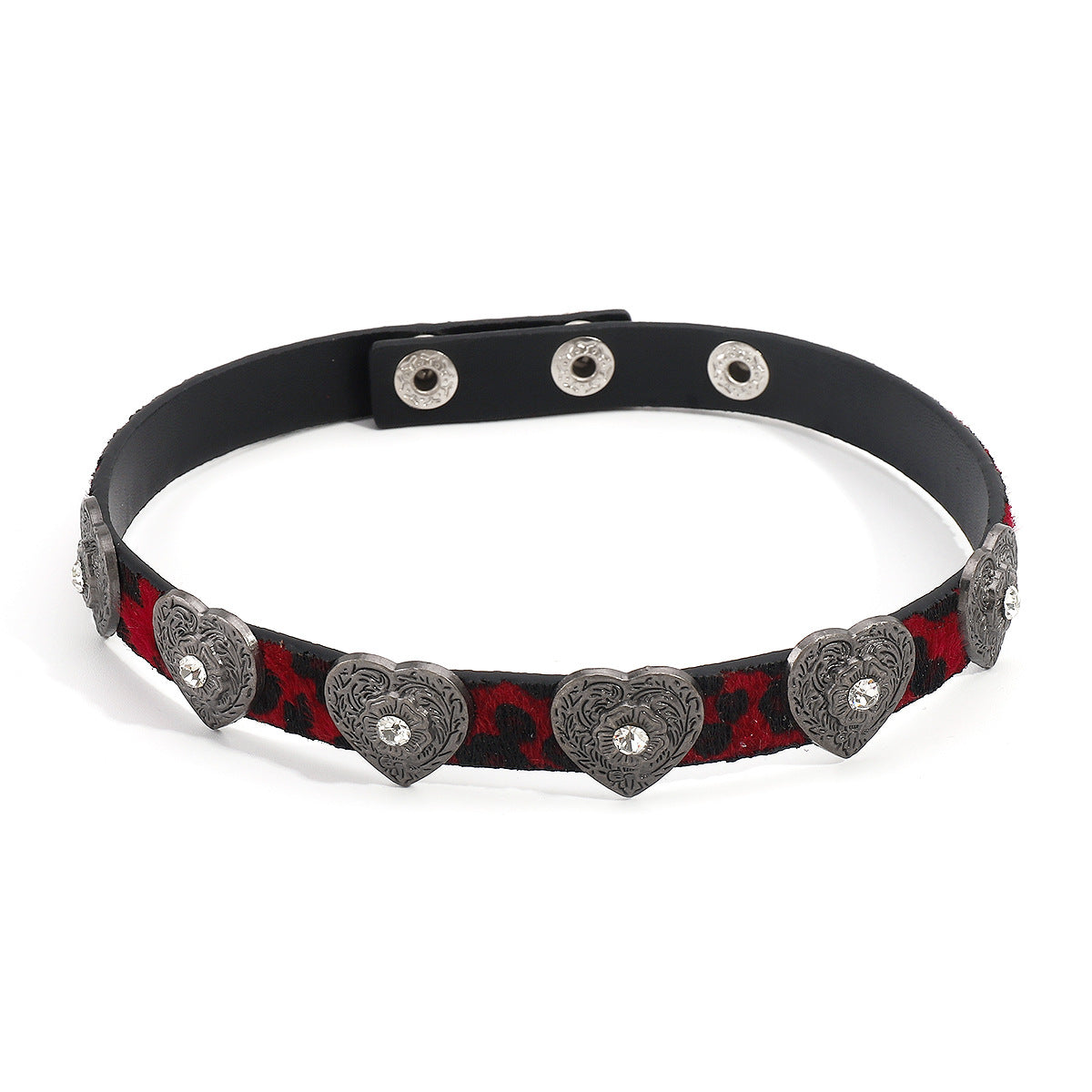 Y2K Sweet-Edgy Leopard Print Choker Necklace for Women with Alloy Base PU Leather and Rhinestone Accents