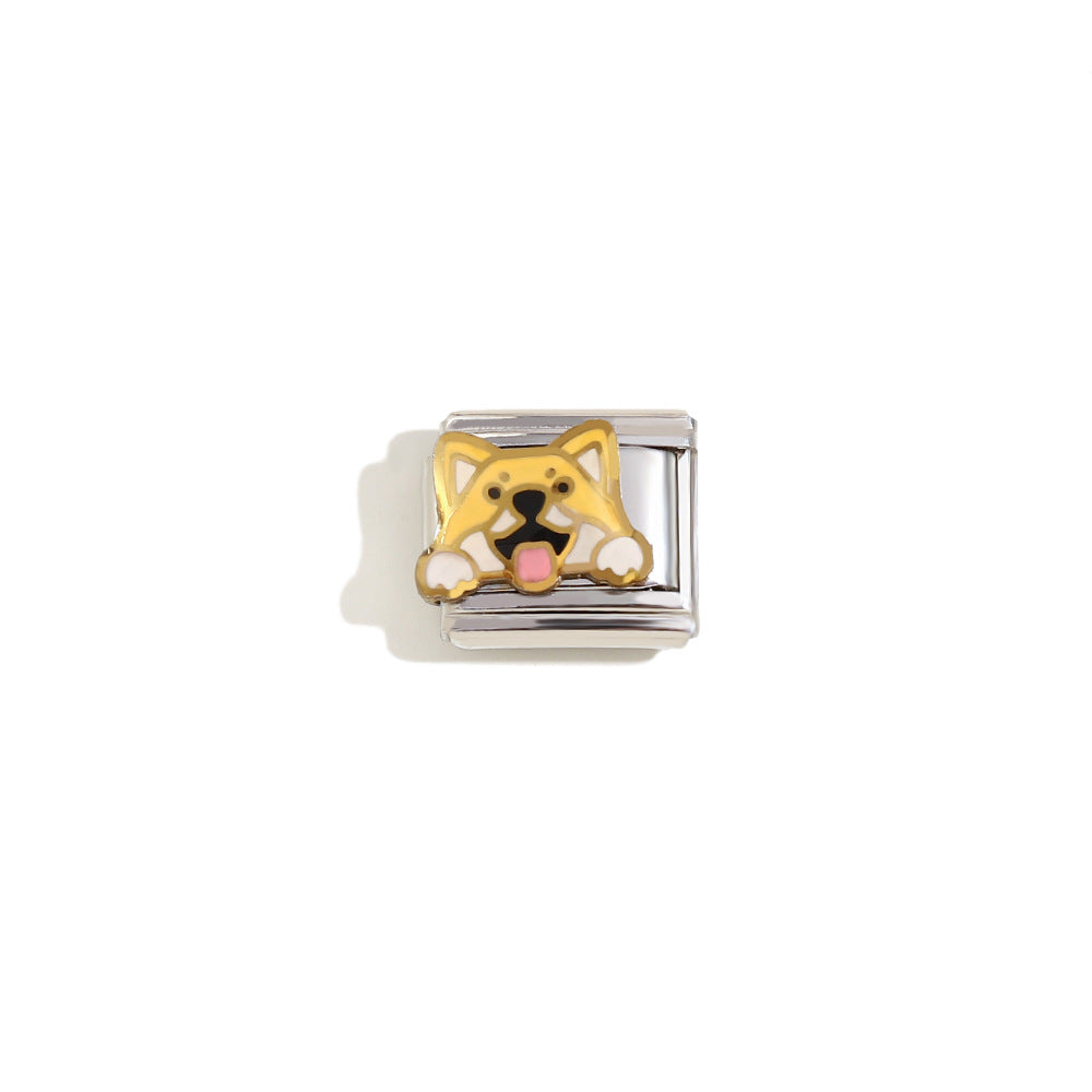 Elegant 18K Gold Plated Drip Oil Square Stainless Steel Charm Bar for Women