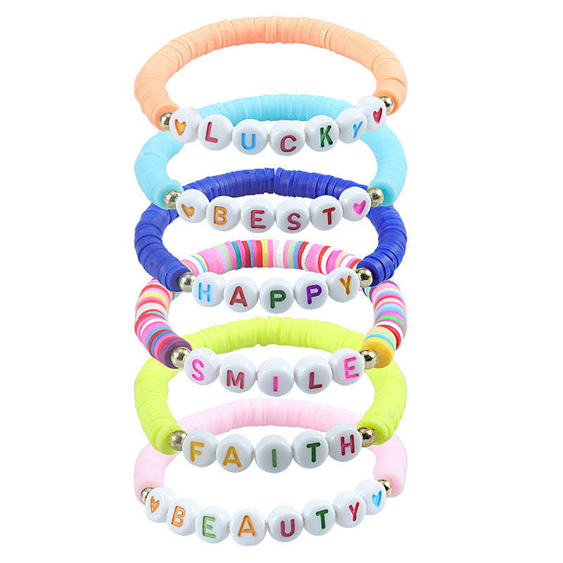 Sweet Letter Resin Beaded Stretch Bracelet Unisex