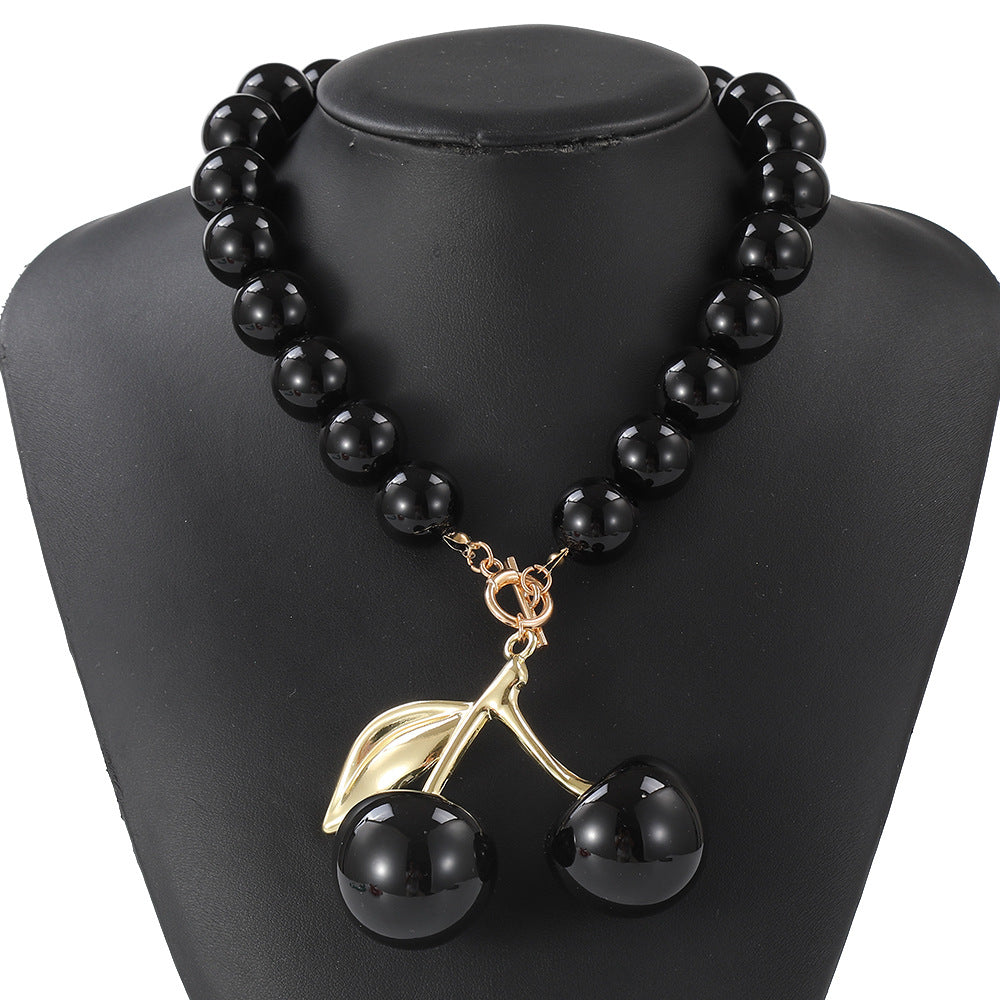 Personalized Cherry Pendant Acrylic Bead Necklace for Women