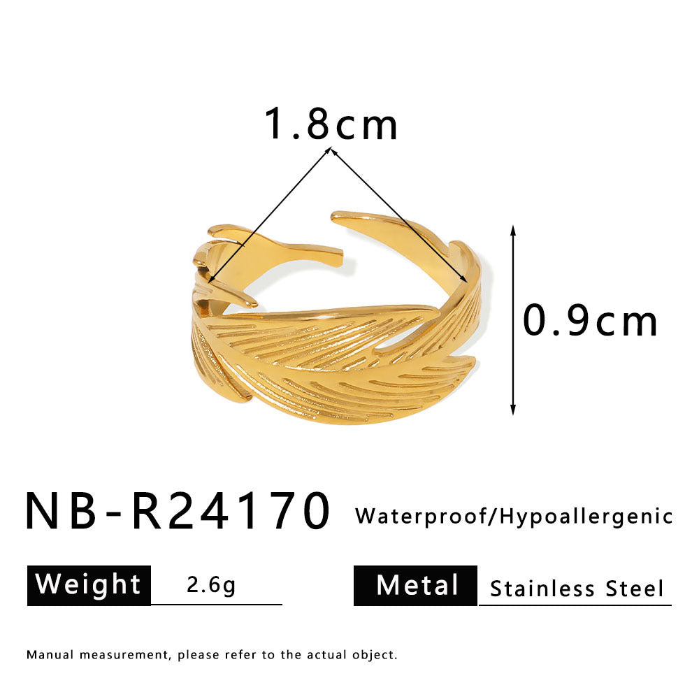 Anello aperto a foglia geometrica minimalista Fiore placcato oro 18 carati Acciaio inossidabile Gioielli unisex