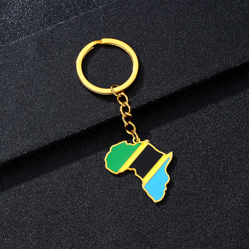 Llavero minimalista de acero inoxidable con forma del continente africano, esmaltado, para regalos y recuerdos