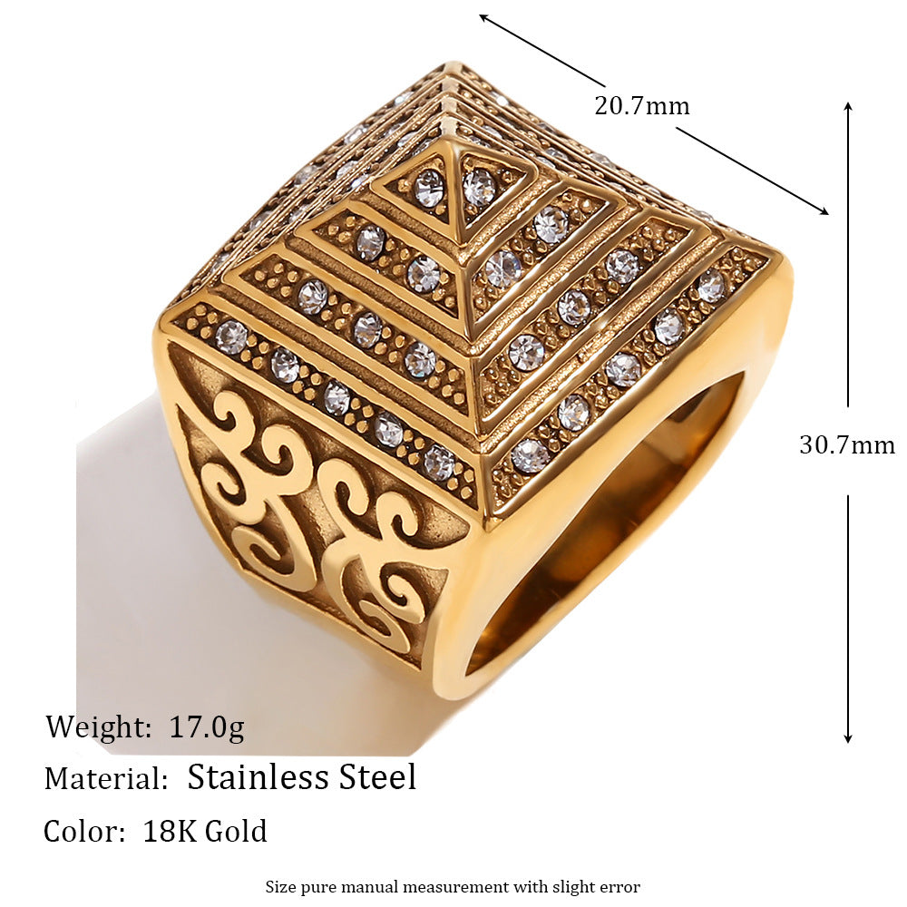Anillo Minimalista Geométrico de Acero Inoxidable con Baño de Oro de 18K para Hombres