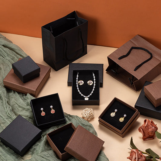Vintage Wooden Grain Jewelry Box for Earrings Necklaces Bracelets Rings with Velvet Lining Black and Brown Options