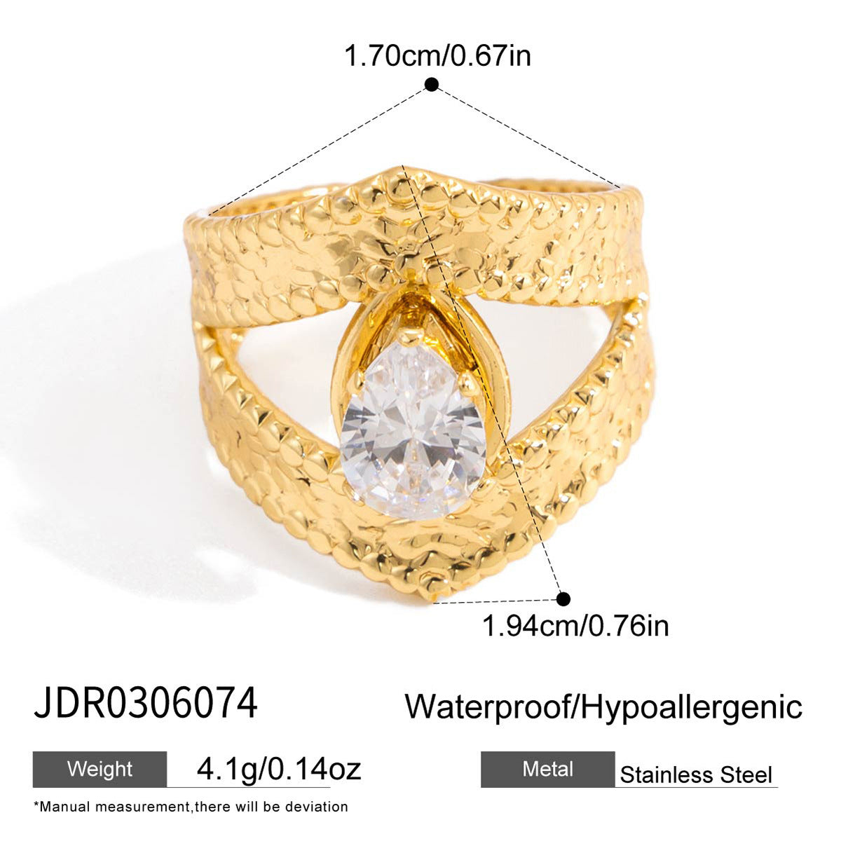 Anillo de acero de titanio con forma de corazón, incrustaciones de diamantes de imitación y acabado chapado, a la moda para mujer