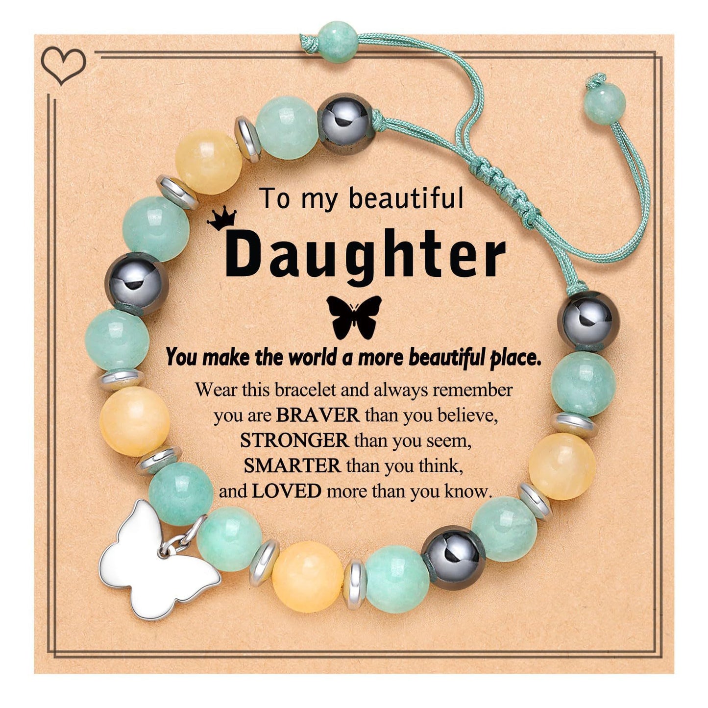 Natural Stone Zebra Print Heart Butterfly Handmade Bracelet for Women