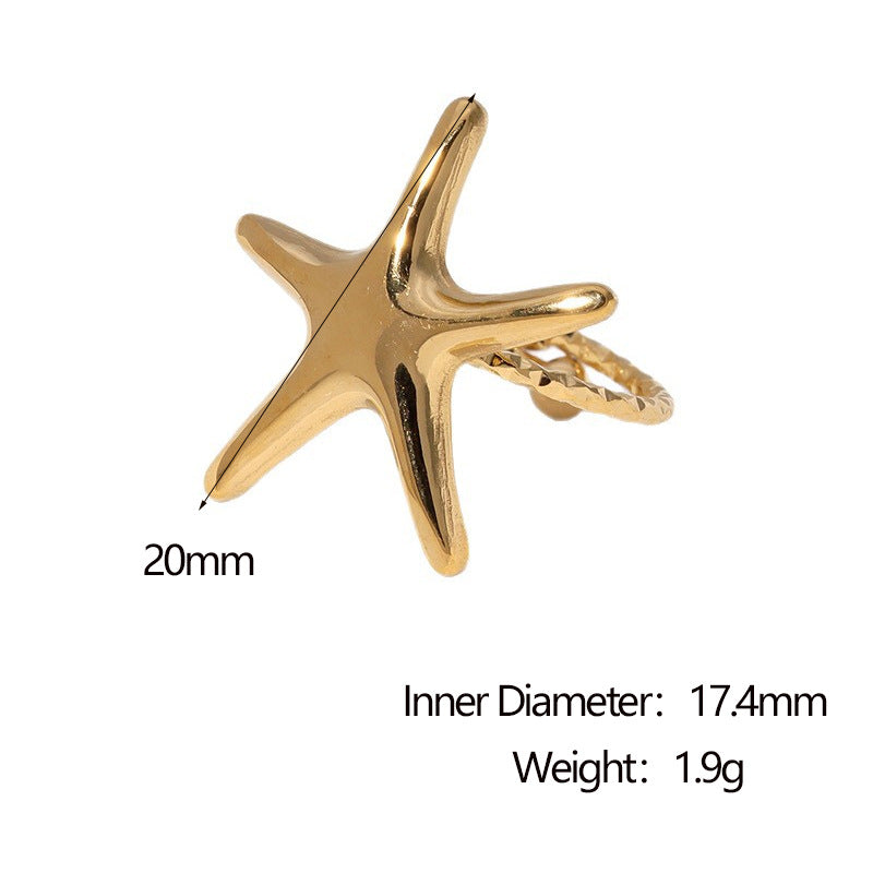 Minimalist Star-Shaped Stainless Steel Ring for Women with Plated Finish, Adjustable Open Band Design
