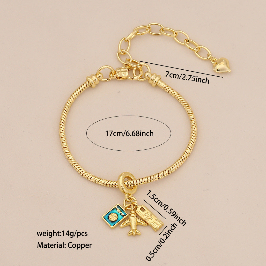 Plated Brass Universe Charm Bar Bracelet Unisex DIY Jewelry