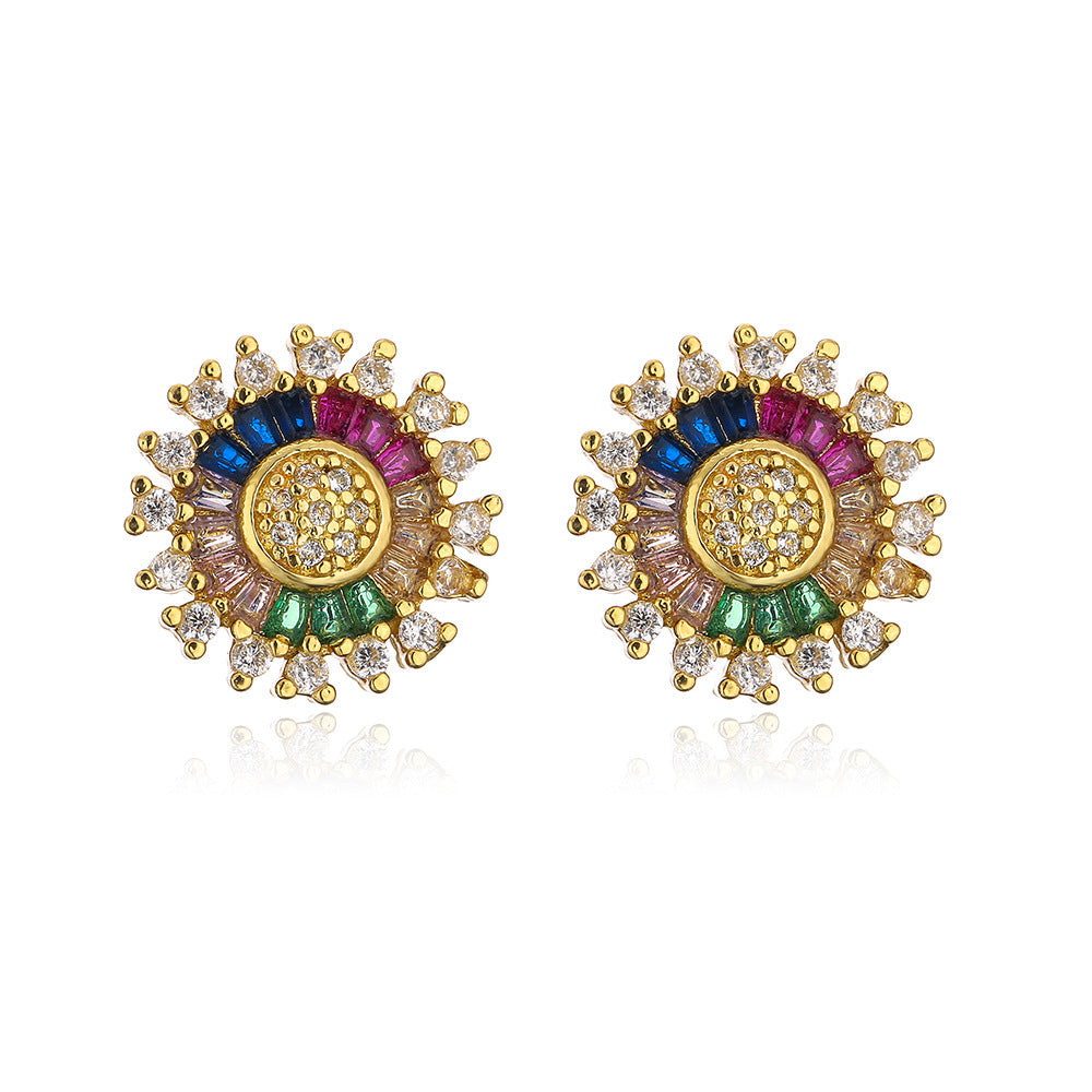 Minimalist Geometric Stud Earrings for Women Copper Base with 18K Gold Plating and Micro-Pave Zirconia
