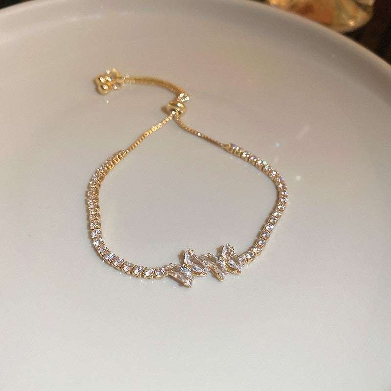 Minimalist Luxury Square Geometric Alloy Bracelet with Cubic Zirconia for Women