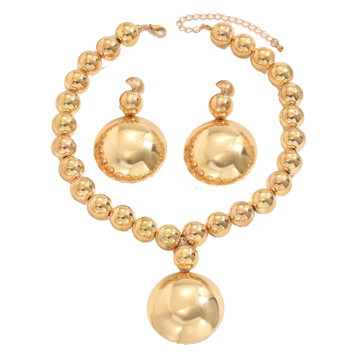 Conjunto de collar y pendientes de moda geométrica para mujer de aleación con cadena de cuentas y acabado chapado