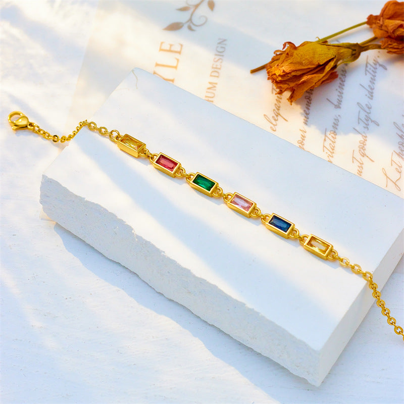 Bracciale da donna in acciaio inossidabile con catena impreziosita da strass, stile retrò minimalista