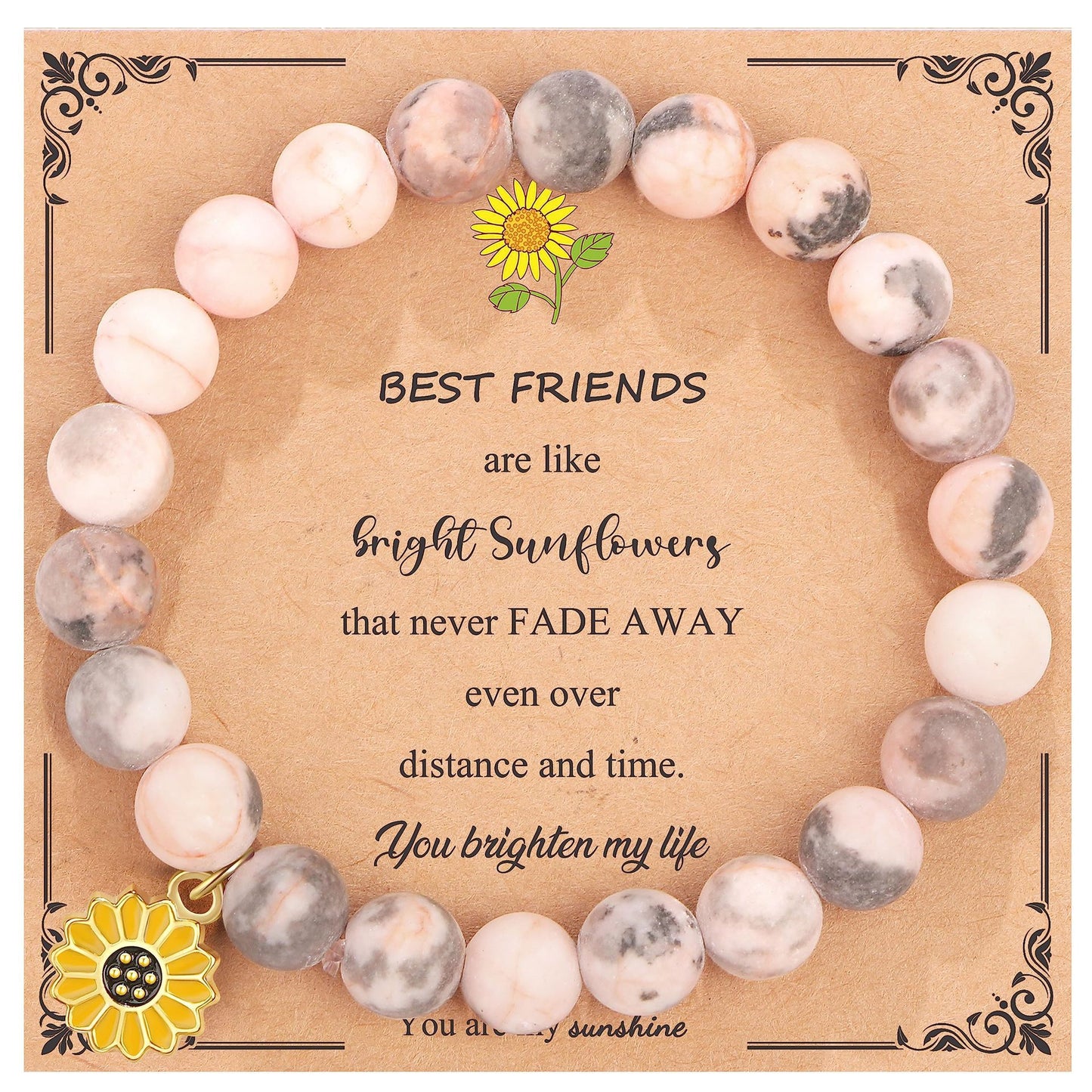 Sweet Floral Sunflower Gemstone Charm Bracelet for Women