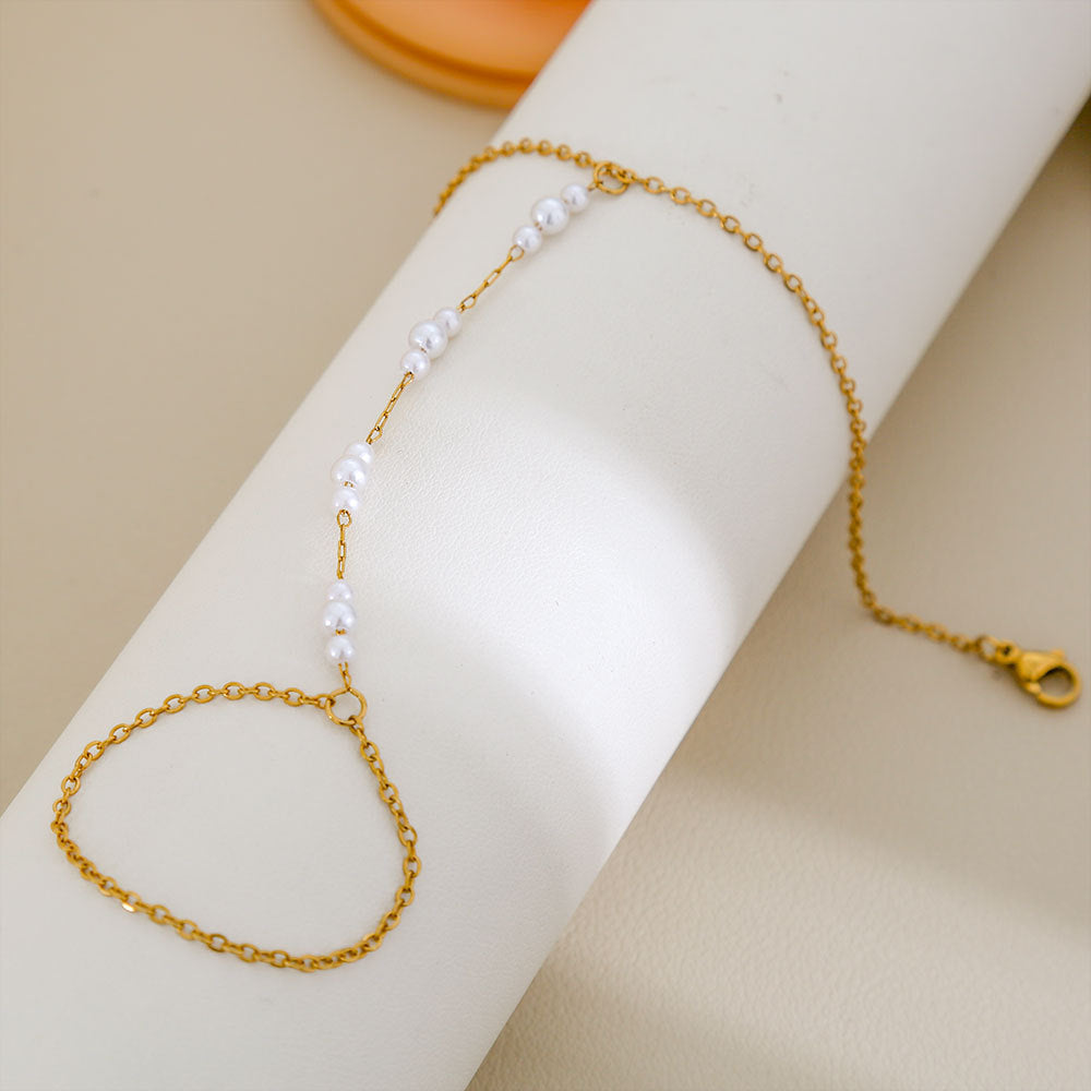 Pulsera apilable de doble capa de acero inoxidable geométrico con baño de oro de 18 quilates para mujer