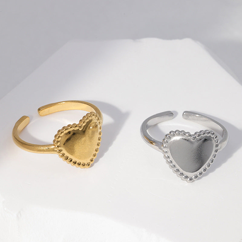 Minimalist Heart-Shaped Stainless Steel Adjustable Open Ring for Women with Plated Finish
